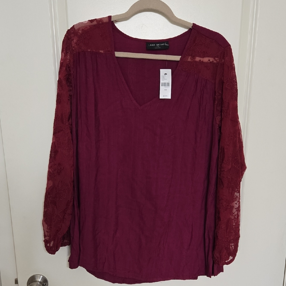 Lane Bryant Burgundy Lace Sleeve Blouse